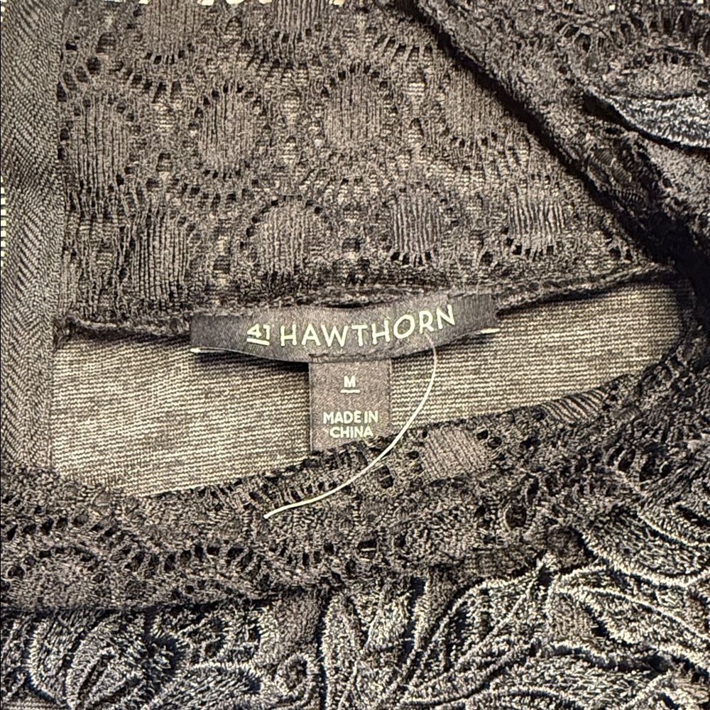 41 Hawthorn Lace Appliqué Cap Sleeve Dress Black Gray Womens Medium - Picture 3 of 11